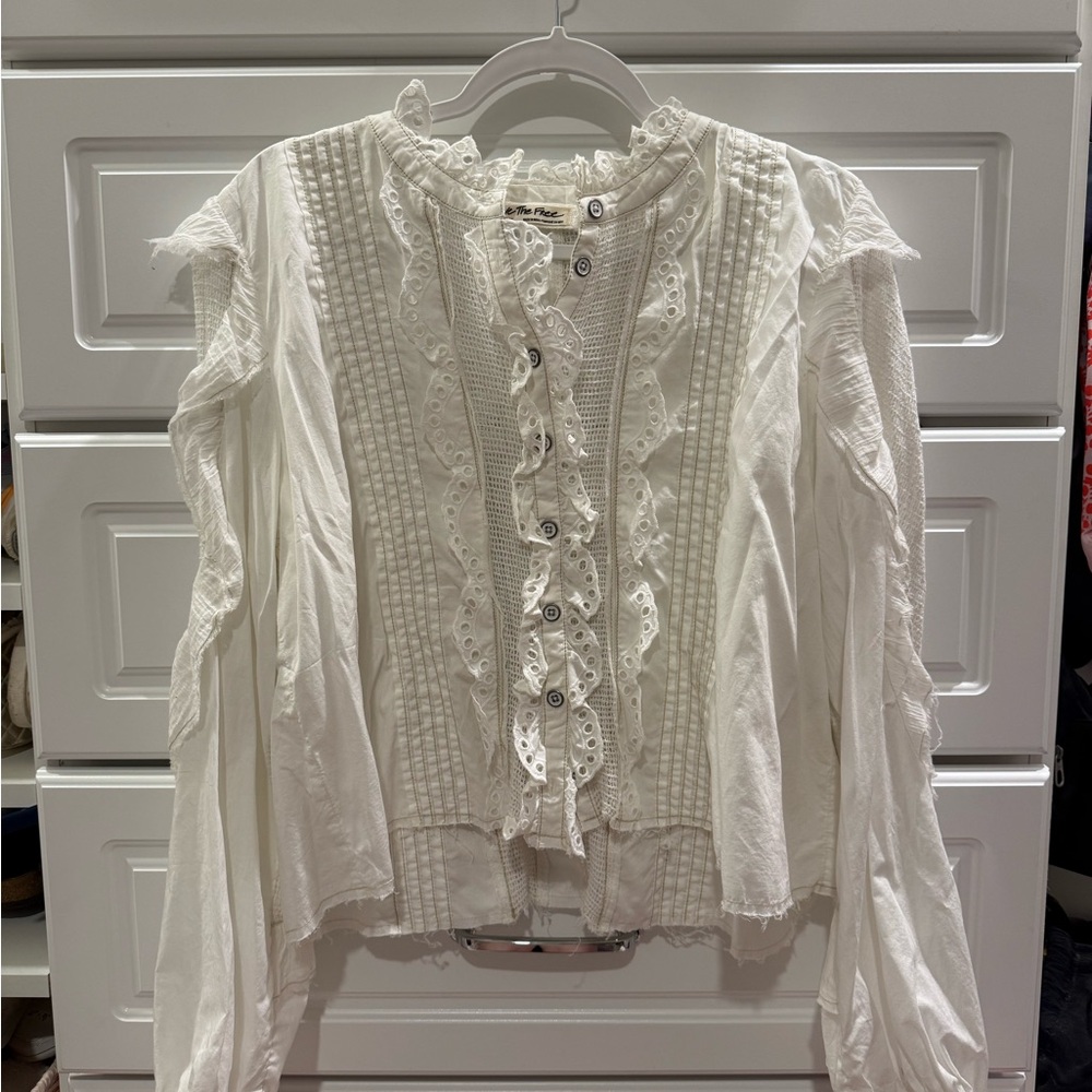 Free People White Ruffled Blouse
